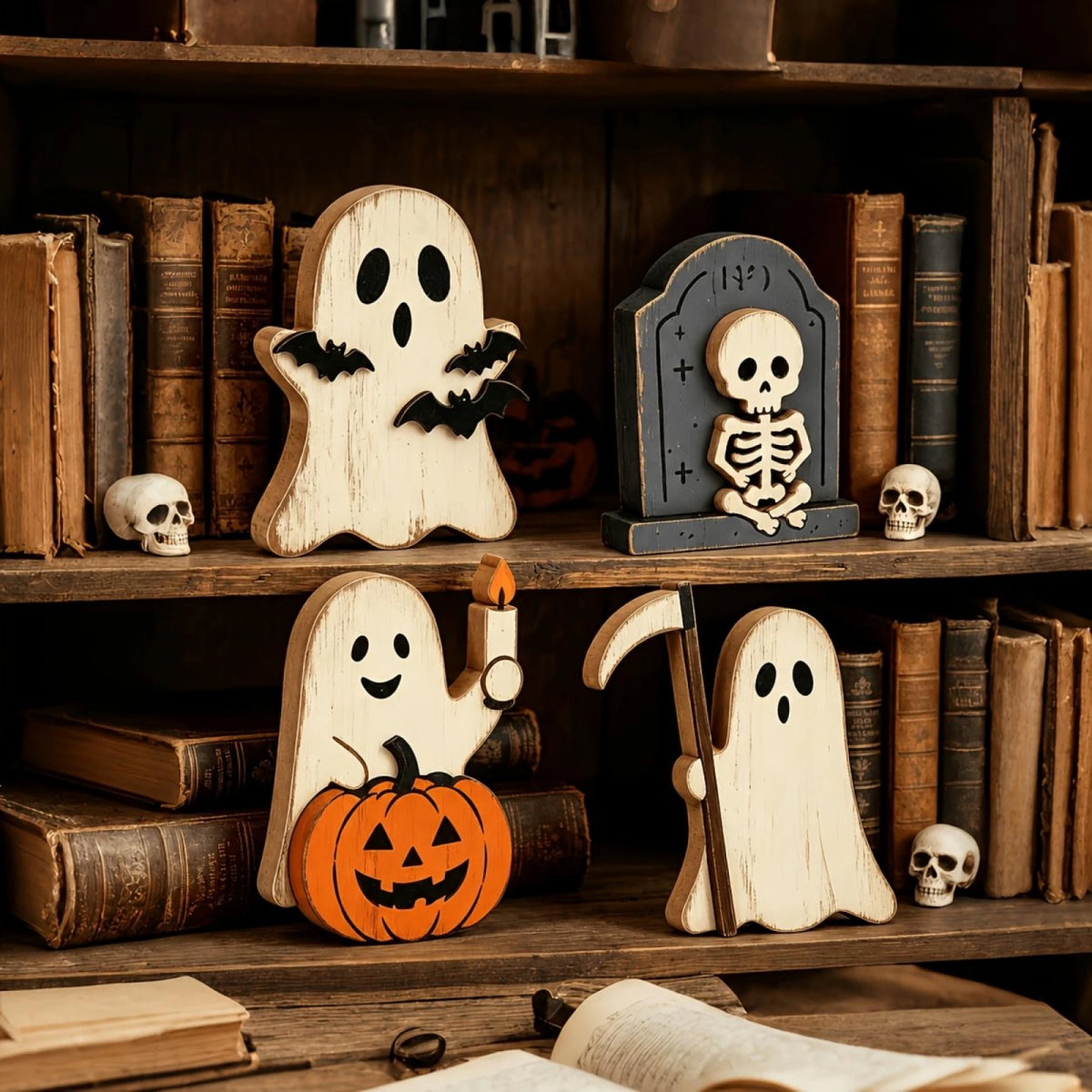 Spooky Halloween Mini Ghost Tiered Tray Home Decor Set