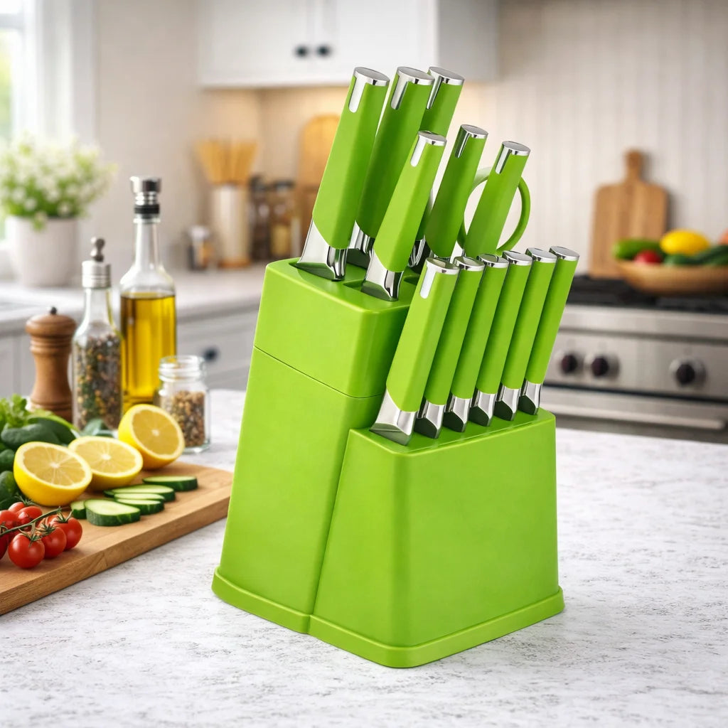 Professional Kitchen Knife Block Set With 6 Steak Knives Nonstick