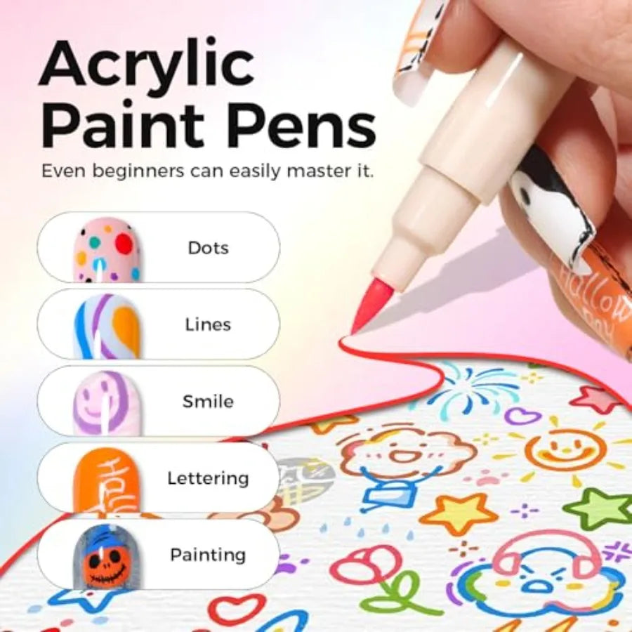 12 Colors Nail Art Pens Set 0.7mm Quick Drying Acrylic Markers For DIY