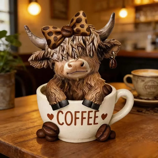 Highland Cow Statue Figurine Scottish Animal Home Decor Ornament