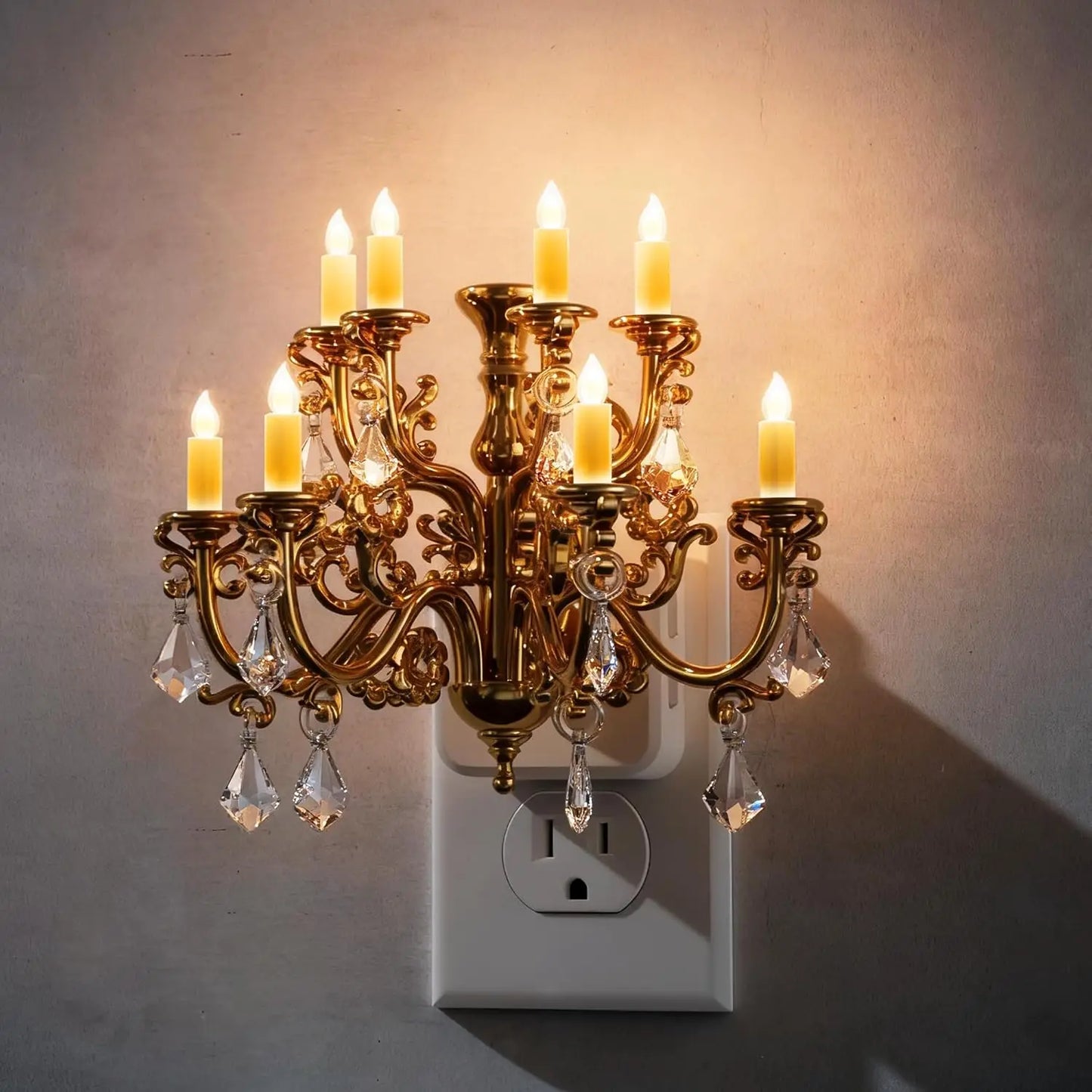Crystal Chandelier LED Night Light Dusk To Dawn Sensor Rotatable
