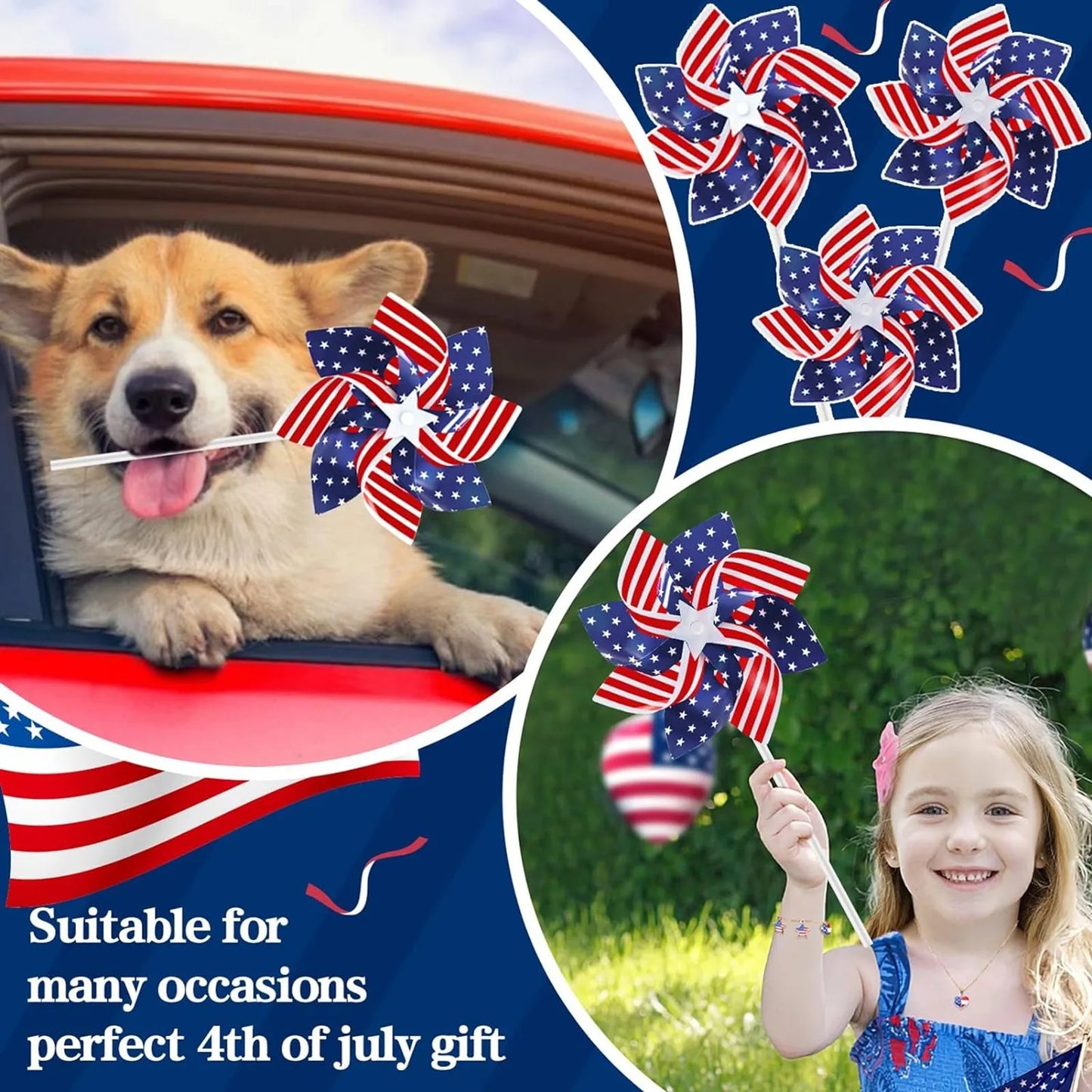 American Flag Patriotic Windmills 10 Pack Memorial Day Spinner Pinwheels
