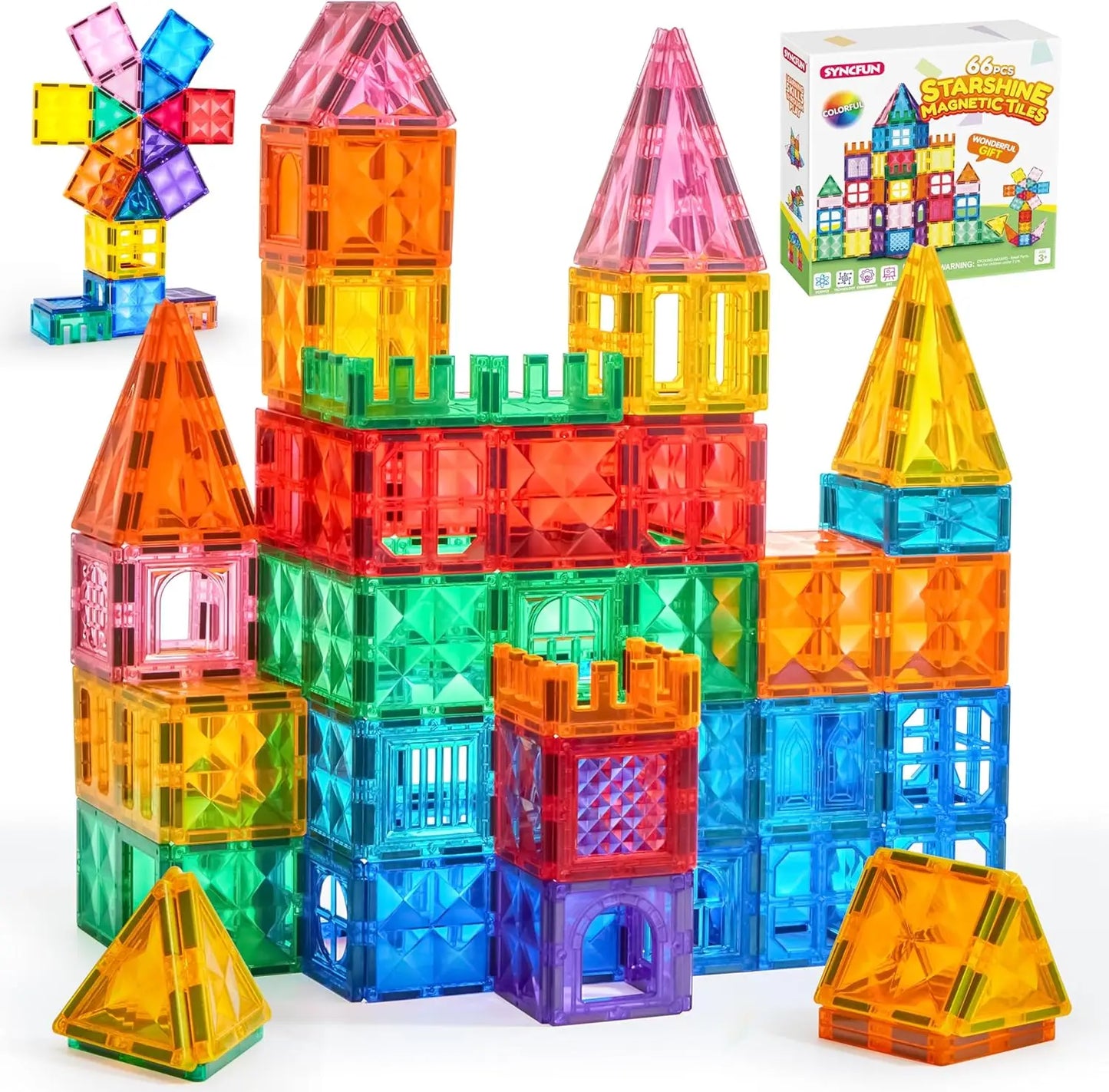 Joyfy Magnetic Building Tiles Set 110 Pieces With Vehicle Blocks
