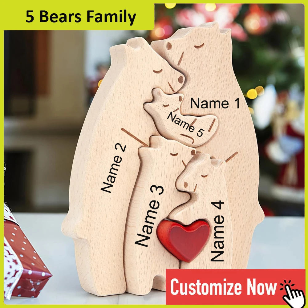 Personalized Bear Family Wooden Puzzle Free Engraving Name Gift