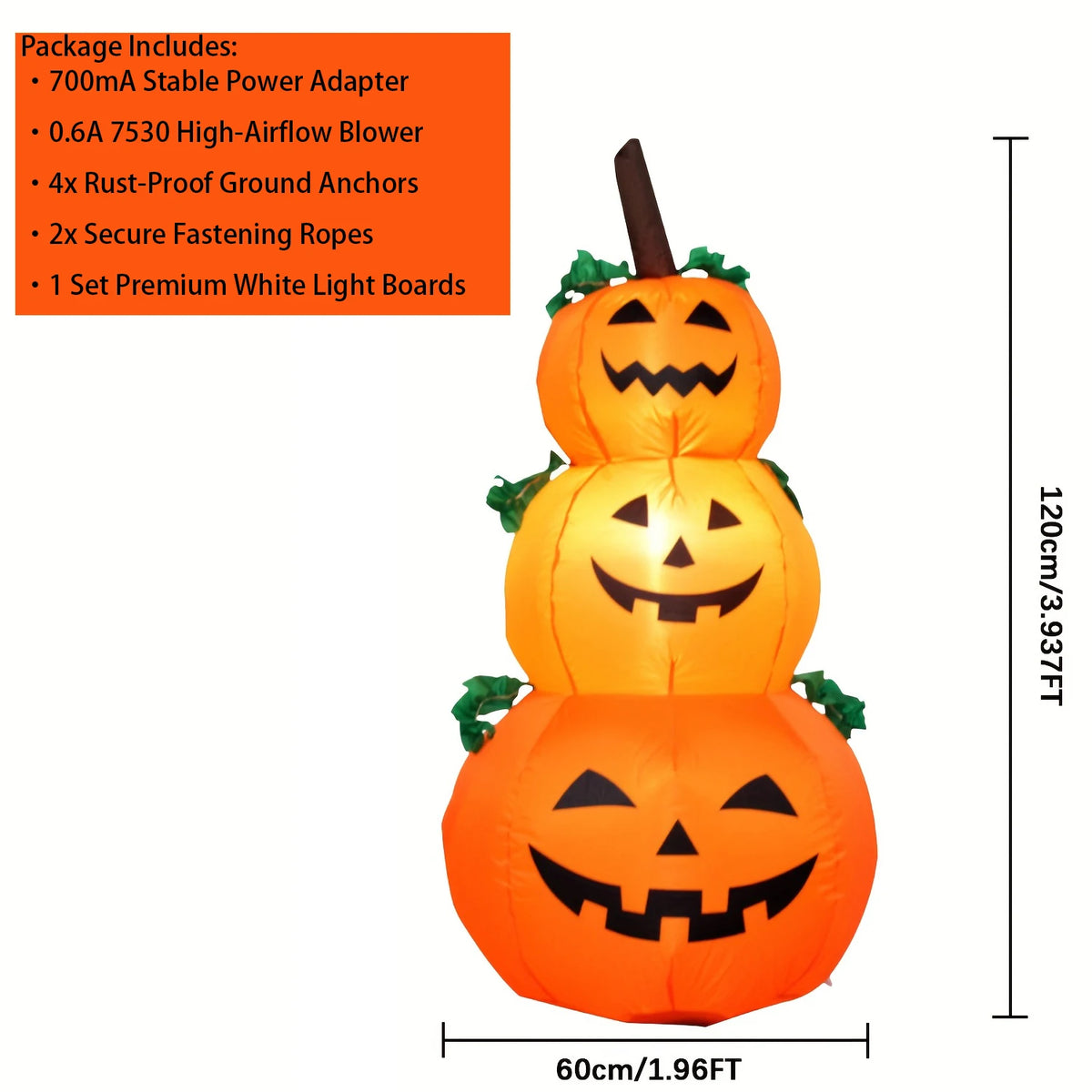 LED Halloween Inflatable Stacked Pumpkin Decoration with Built In Lights