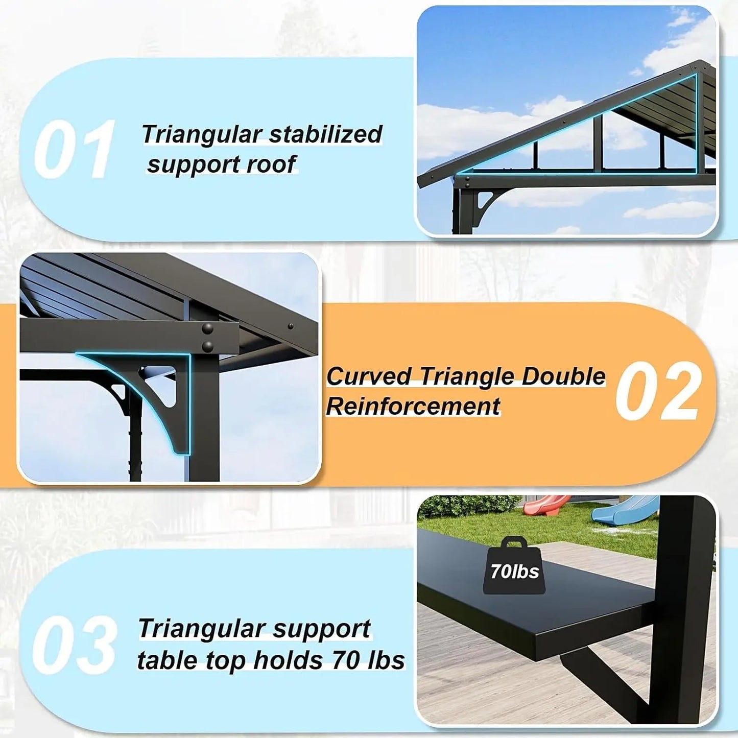 Metal BBQ Grill Gazebo With Triangular Roof And Two Shelves