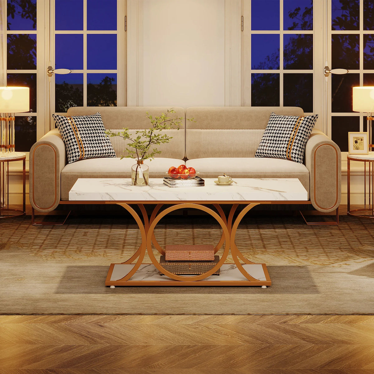 Tribesigns Modern Rectangle Coffee Table With Faux Marble Shelf