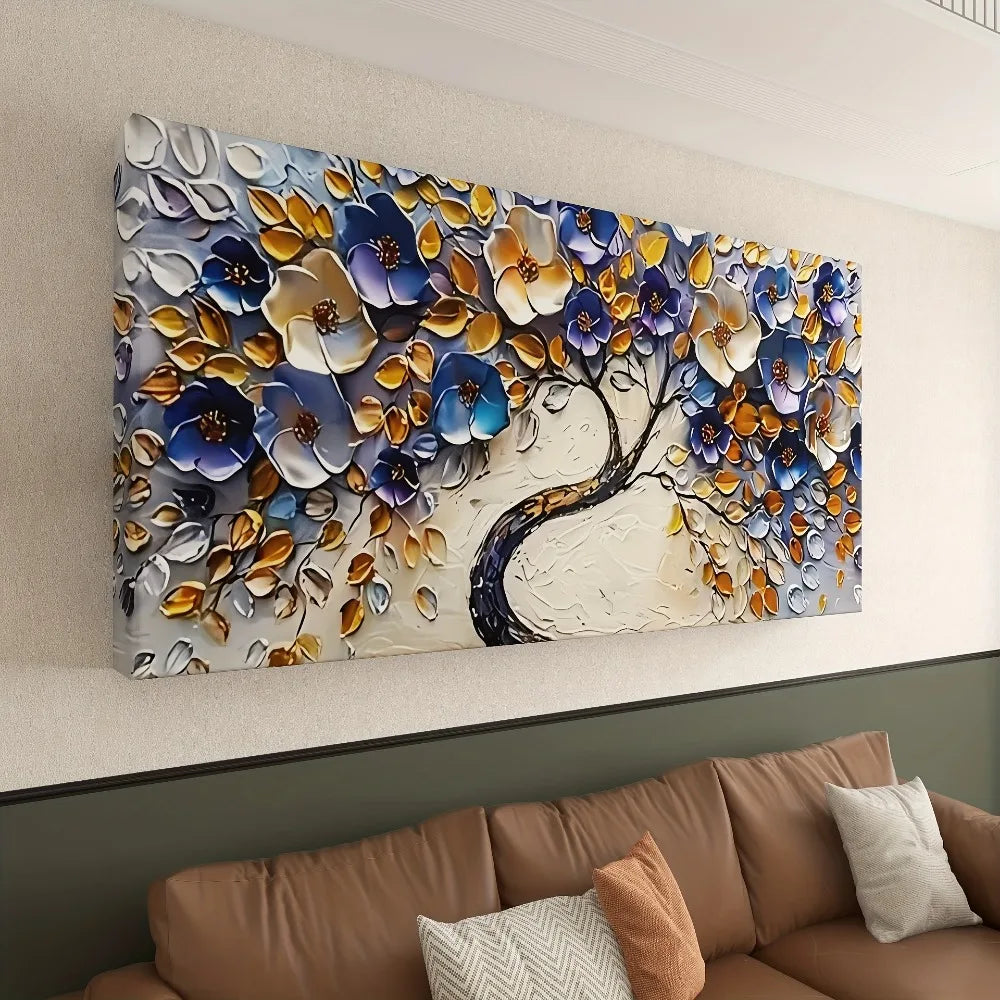Abstract Floral Tree Canvas Art Boho Style Wall Decor With Wood Frame