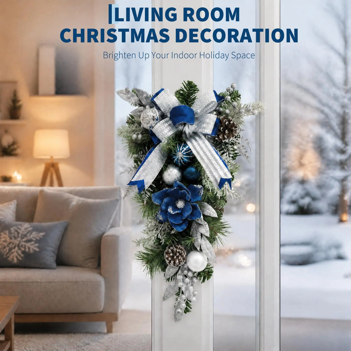 HiMISS Pre Lit Christmas Teardrop Swag With LED Lights Timer