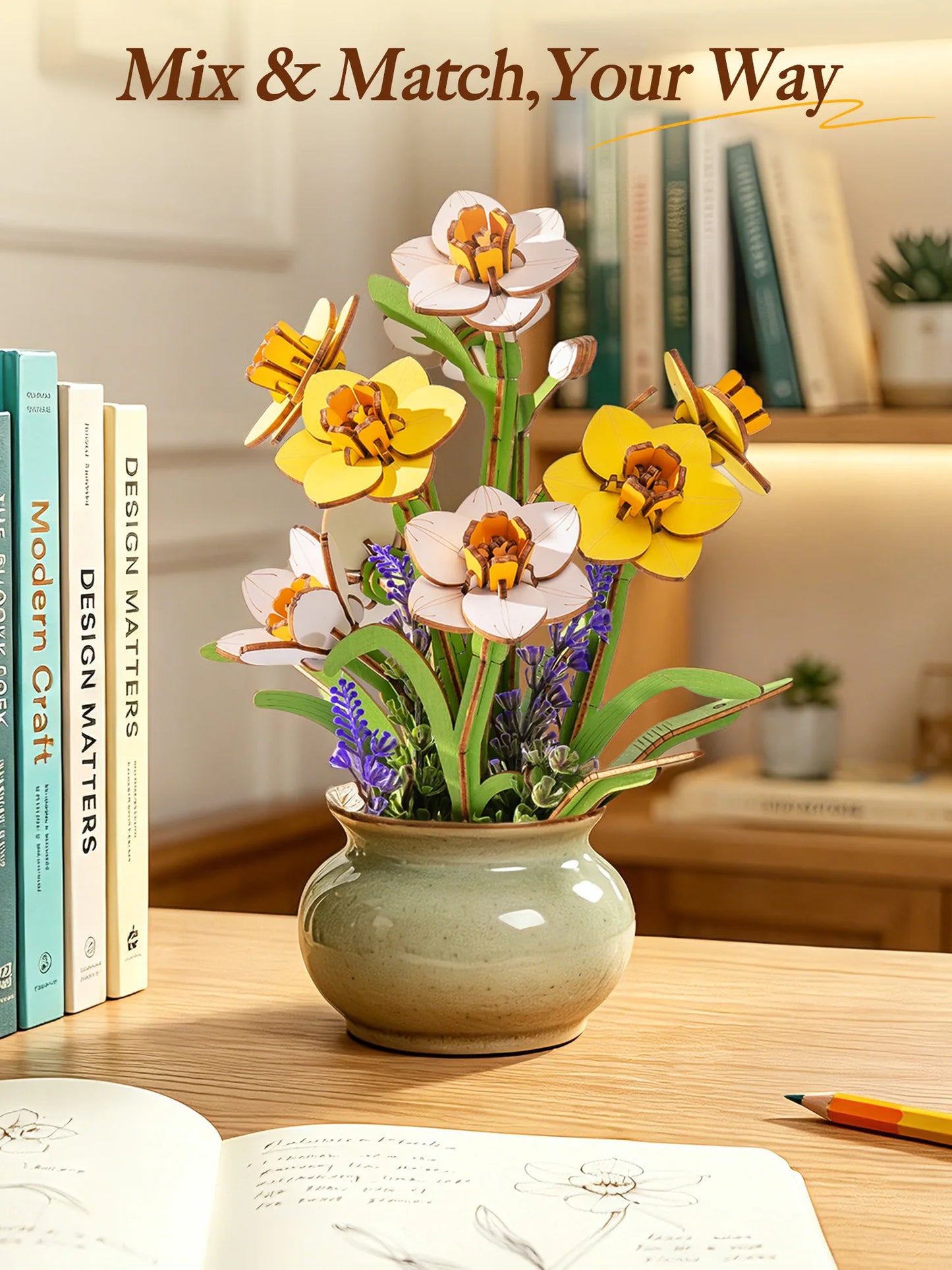 Rolife Narcissus Wooden Puzzle Bouquet Kit For Home Decor