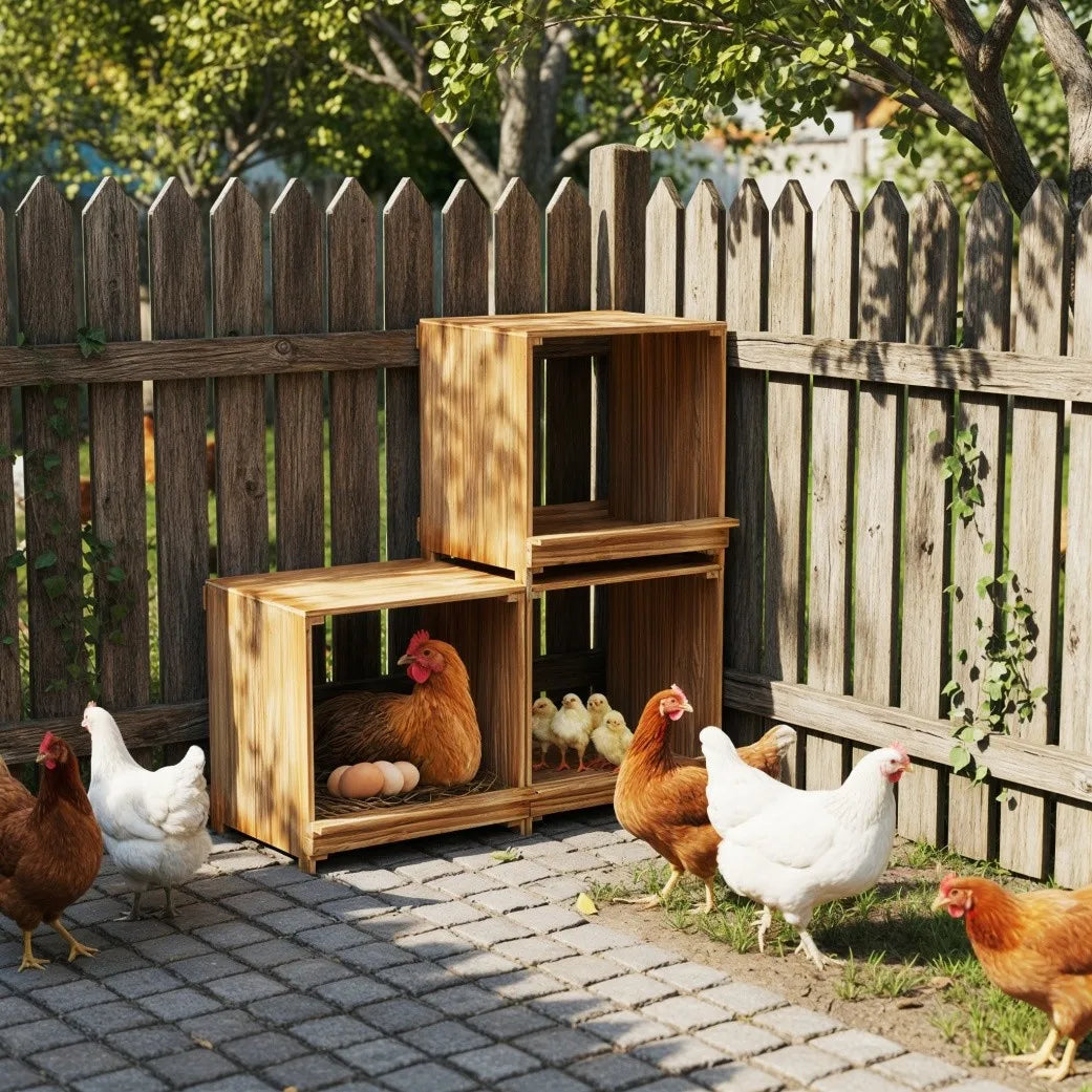 Pine Wood Chicken Nesting Box 3 Compartment Egg Nest Chickens