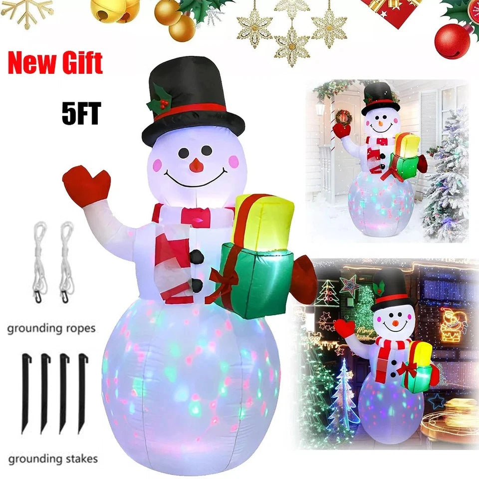 Christmas Inflatable Snowman With Rotating LED Lights Outdoor Decor