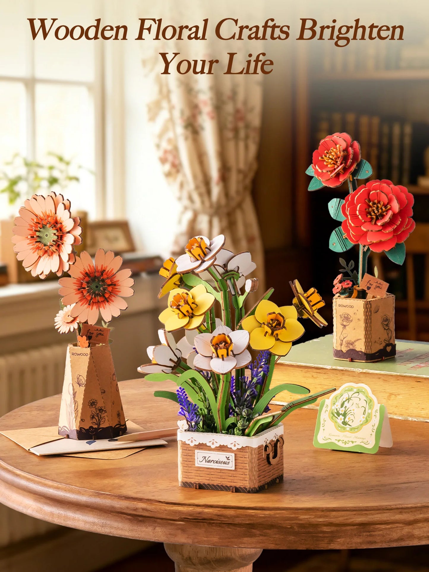 Rolife Narcissus Wooden Puzzle Bouquet Kit For Home Decor