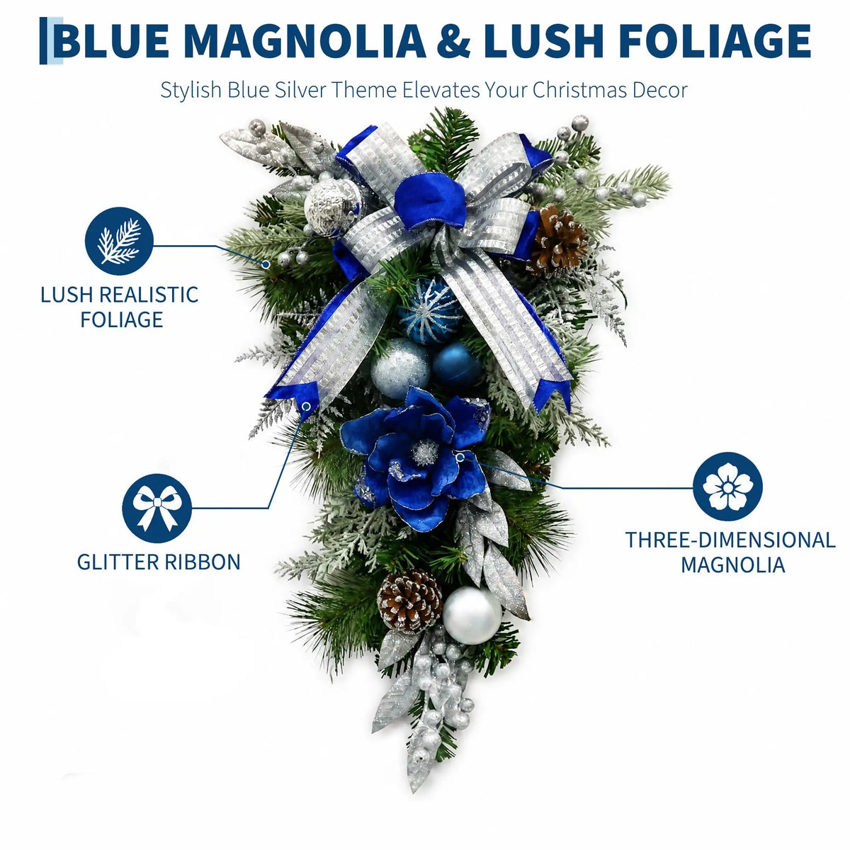 HiMISS Pre Lit Christmas Teardrop Swag With LED Lights Timer