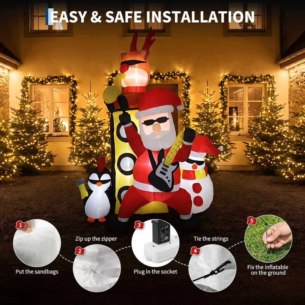 Christmas Inflatable Musical Band With Santa Reindeer Snowman Penguin Led Home Decor