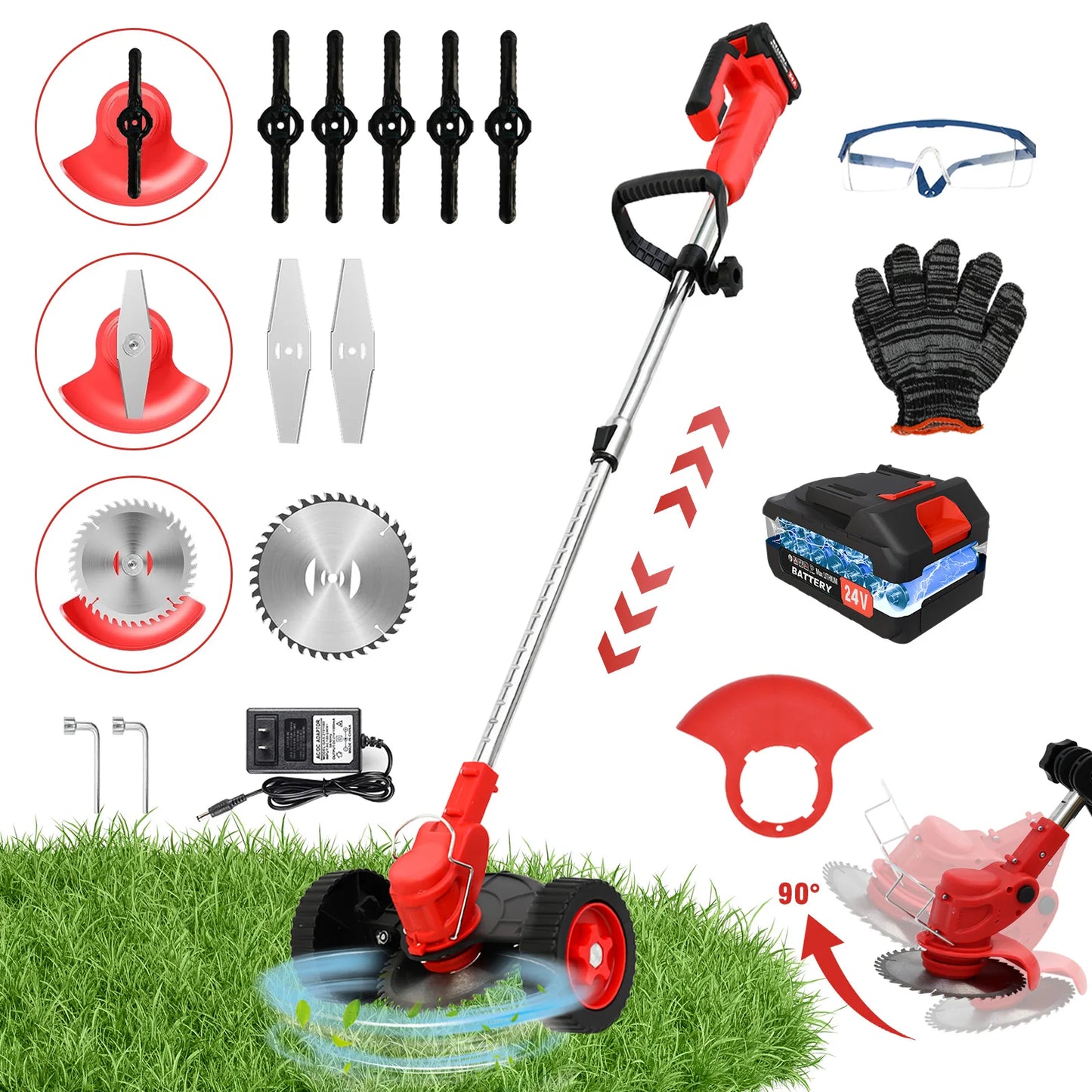 21V Cordless Weed Wacker with Wheel 3-in-1 Edger and Trimmer