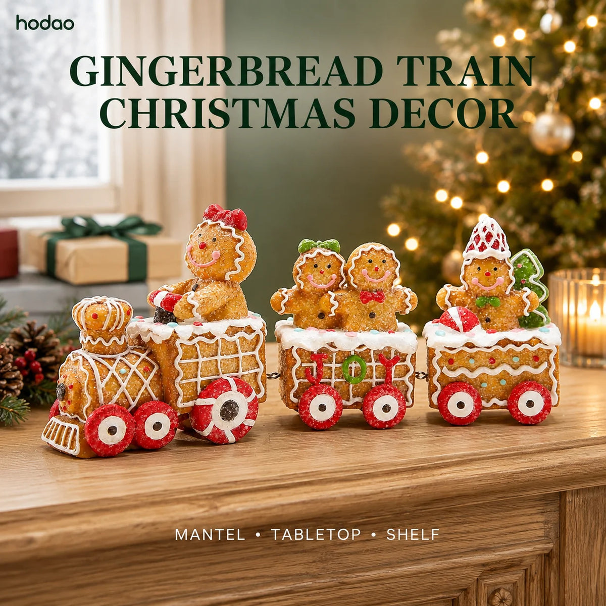 Hodao Resin Gingerbread Christmas Train Holiday Decoration