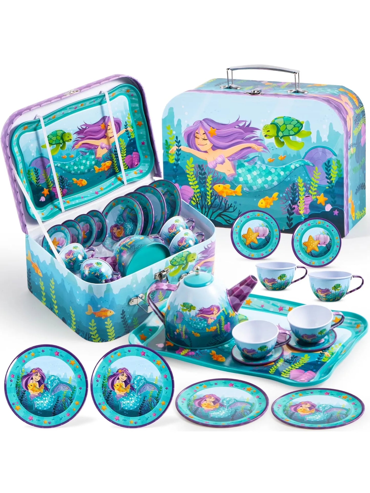 Joyfy Mermaid Tea Set Kids Pretend Play Teapot Kitchen Toy