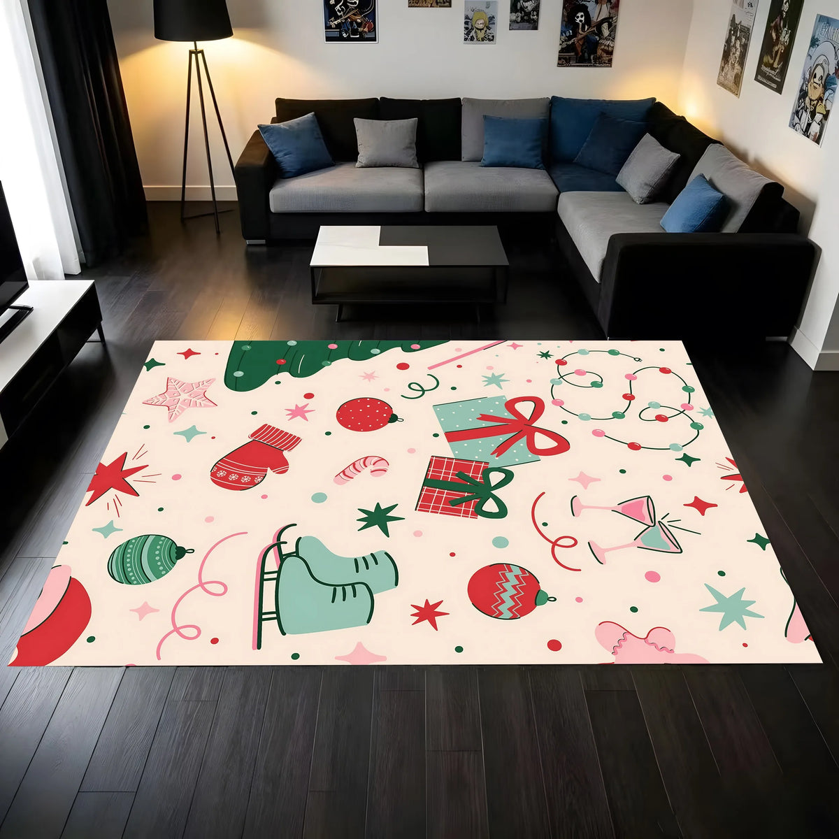 Cute Cartoon Christmas Velvet Area Rug For Living Room Bedroom