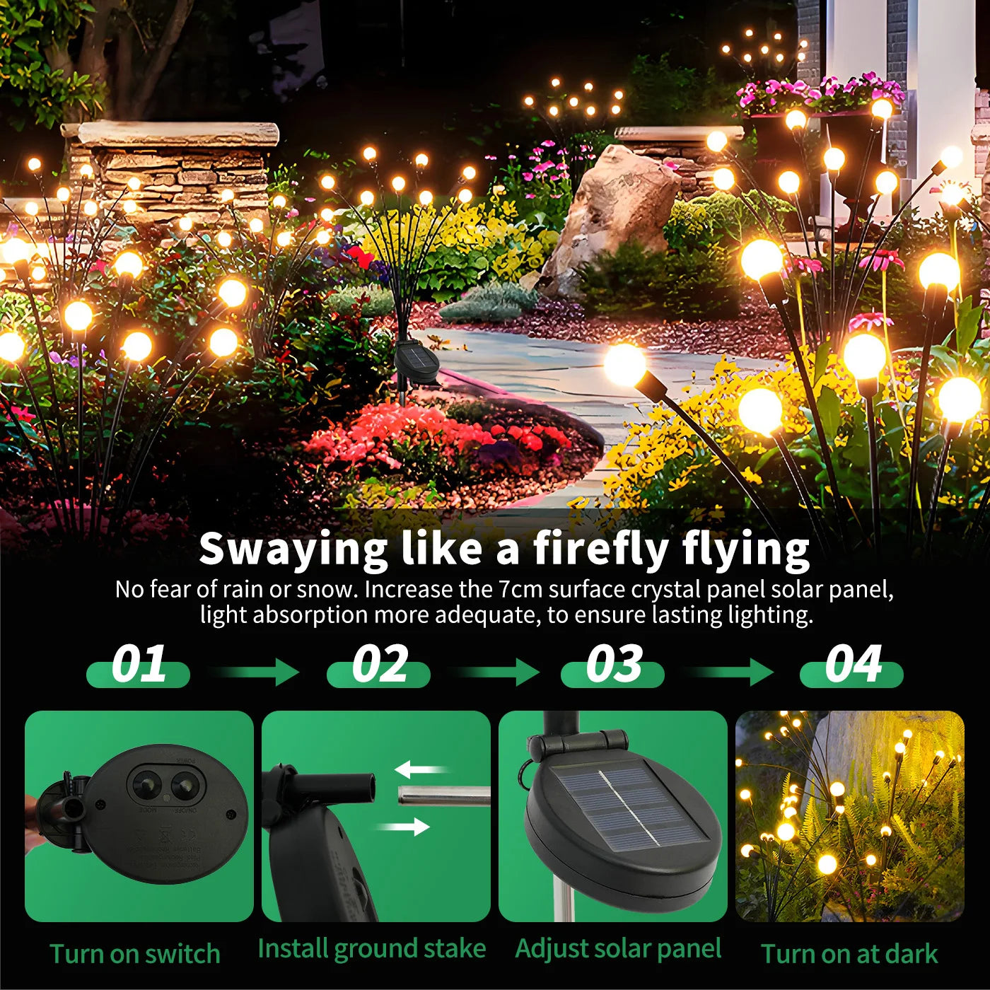 8 Head Solar Firefly Lights Pathway Outdoor Decor IP65 Waterproof