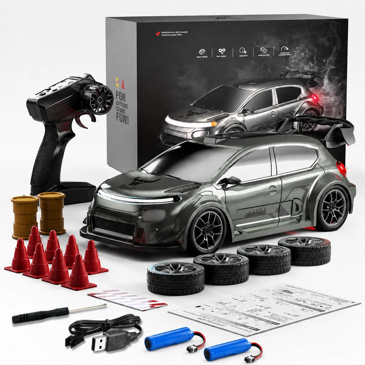 Znlyrion RC Drift Car 4WD With LED Lights And Tires