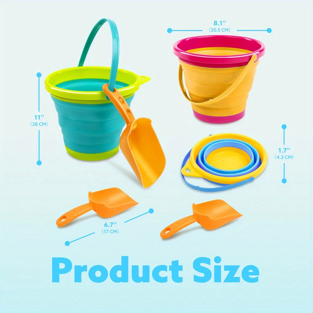 Joyfy 3 Pack Foldable Pail Buckets With Shovels Mesh Bag