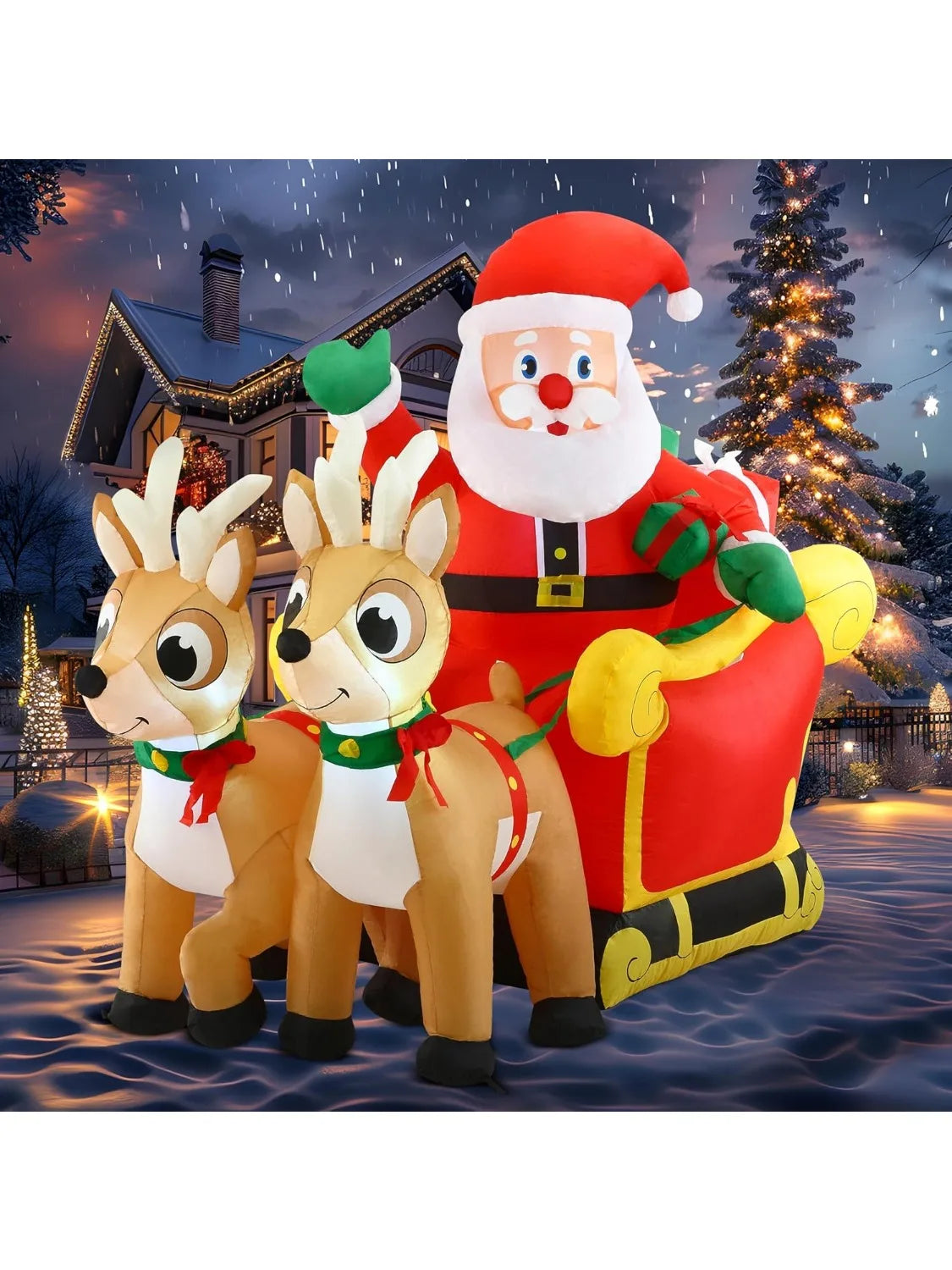 Joyfy Santa Sleigh With Reindeer LED Christmas Inflatable Decoration