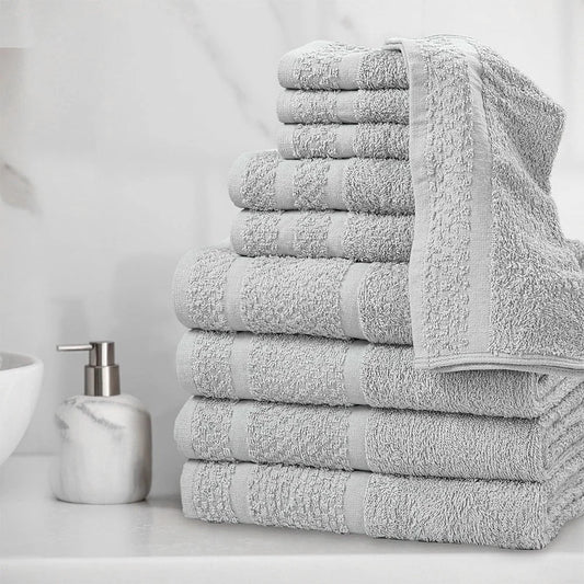 10 Piece Cotton Towel Set Soft Absorbent Bath Towels Quick Dry Durable Washcloths Hand Towels Popcorn Textured Border Machine
