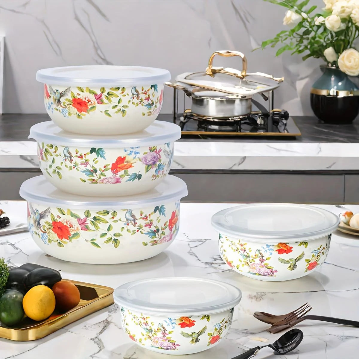 Enamel Steel Mixing Bowls Set With Lids For Food Storage