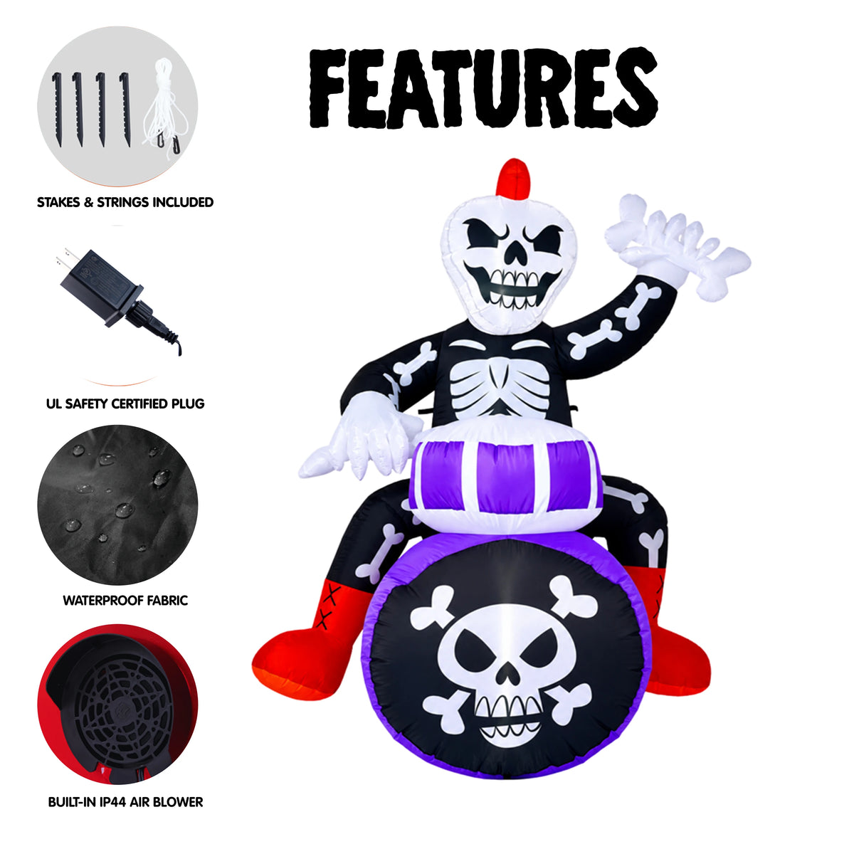 Joyfy Skeleton Drummer Inflatable Halloween Decoration
