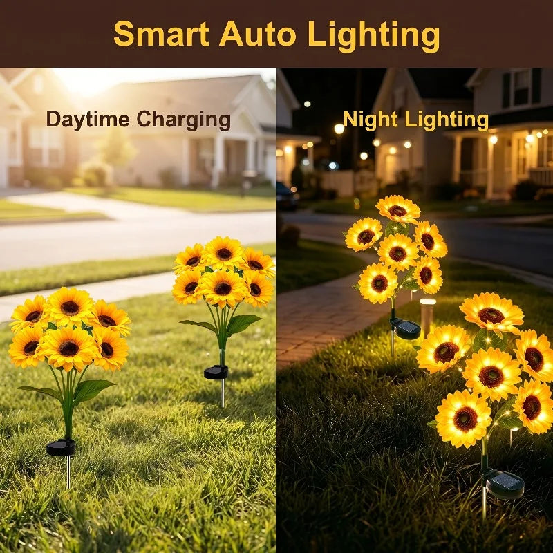 Solar Sunflower Stake Lights Outdoor Garden Pathway Decoration