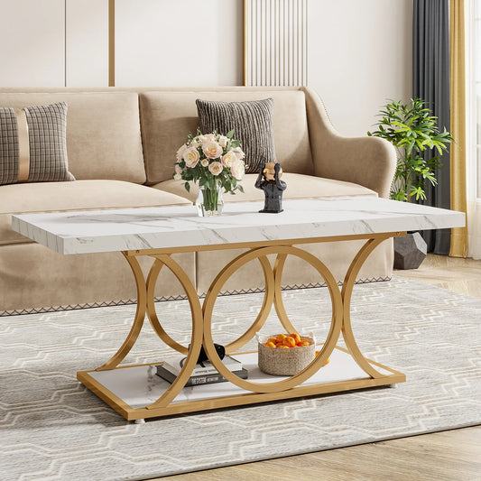 Tribesigns Modern Rectangle Coffee Table With Faux Marble Shelf