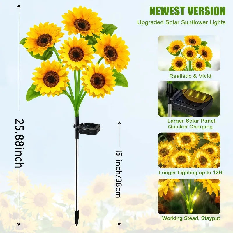 Solar Sunflower Stake Lights Outdoor Garden Pathway Decoration