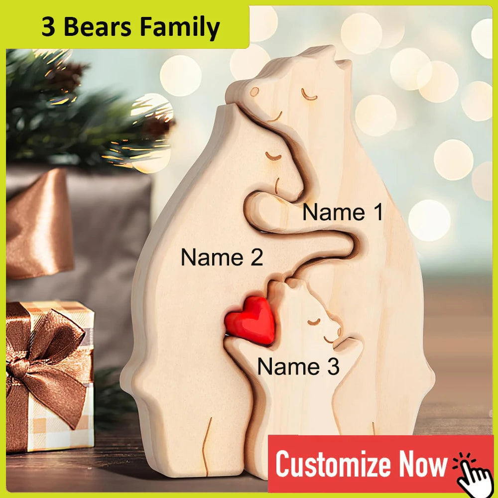 Personalized Bear Family Wooden Puzzle Free Engraving Name Gift