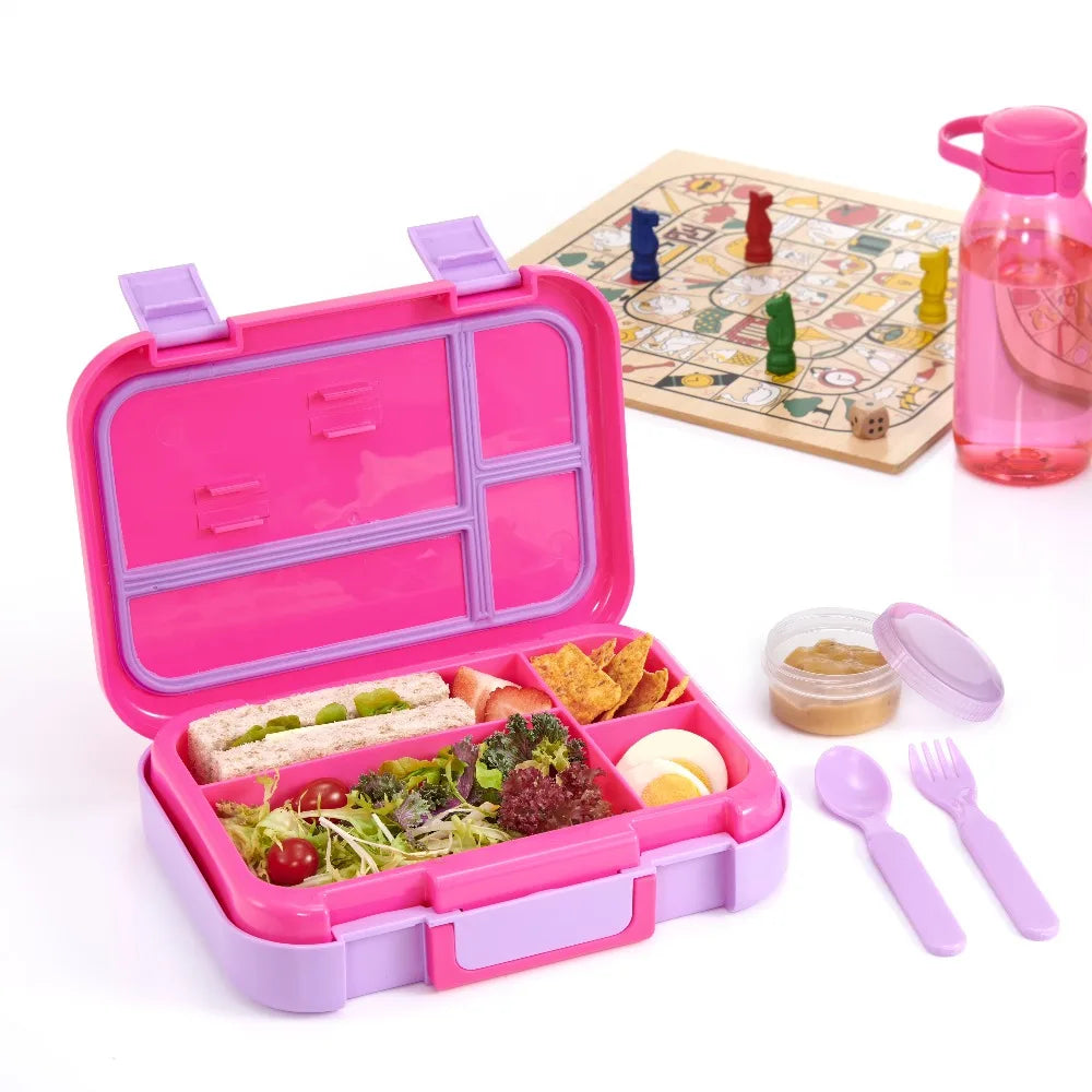 Kids Bento Box Four Compartment Lunch Box With Fork Spoon And Sauce Cup
