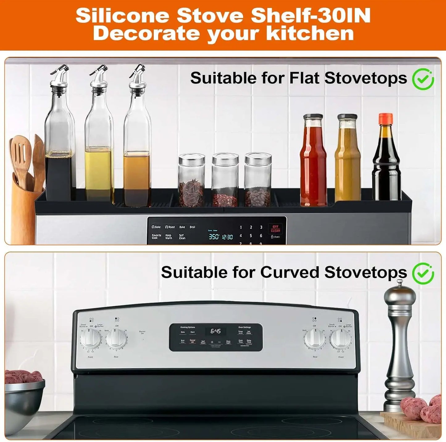 Magnetic Stove Top Shelf With 3 Partitions For Kitchen Organization