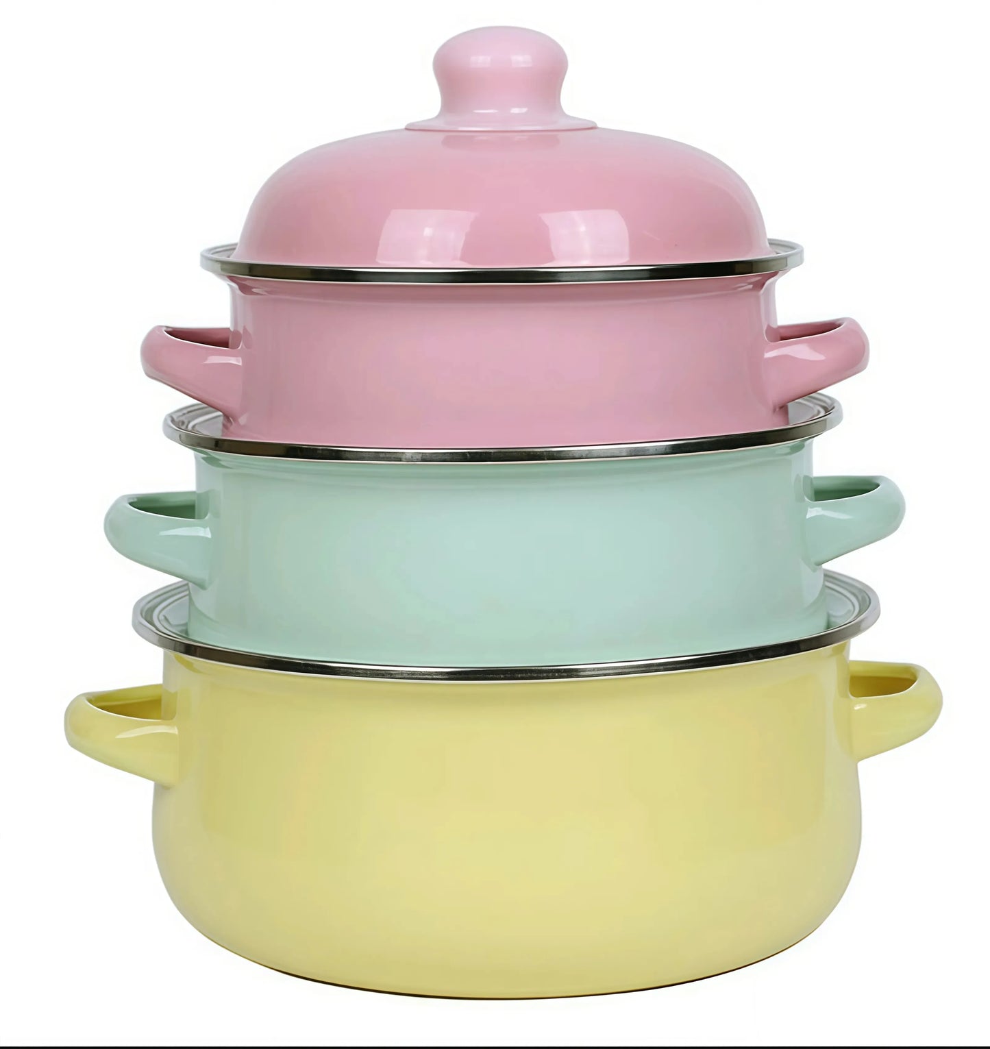 Vintage Enamel Stock Pot Set With Lids Three Piece Induction