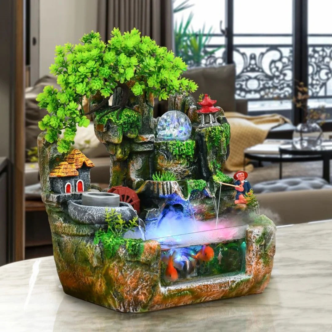 Lucky Feng Shui Money Tree Water Fountain With Resin Rockery