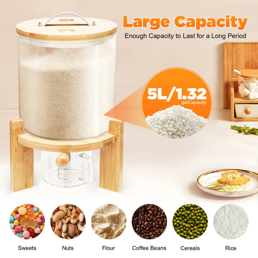 Glass Cereal Dispenser And Storage Container With Measuring Mug