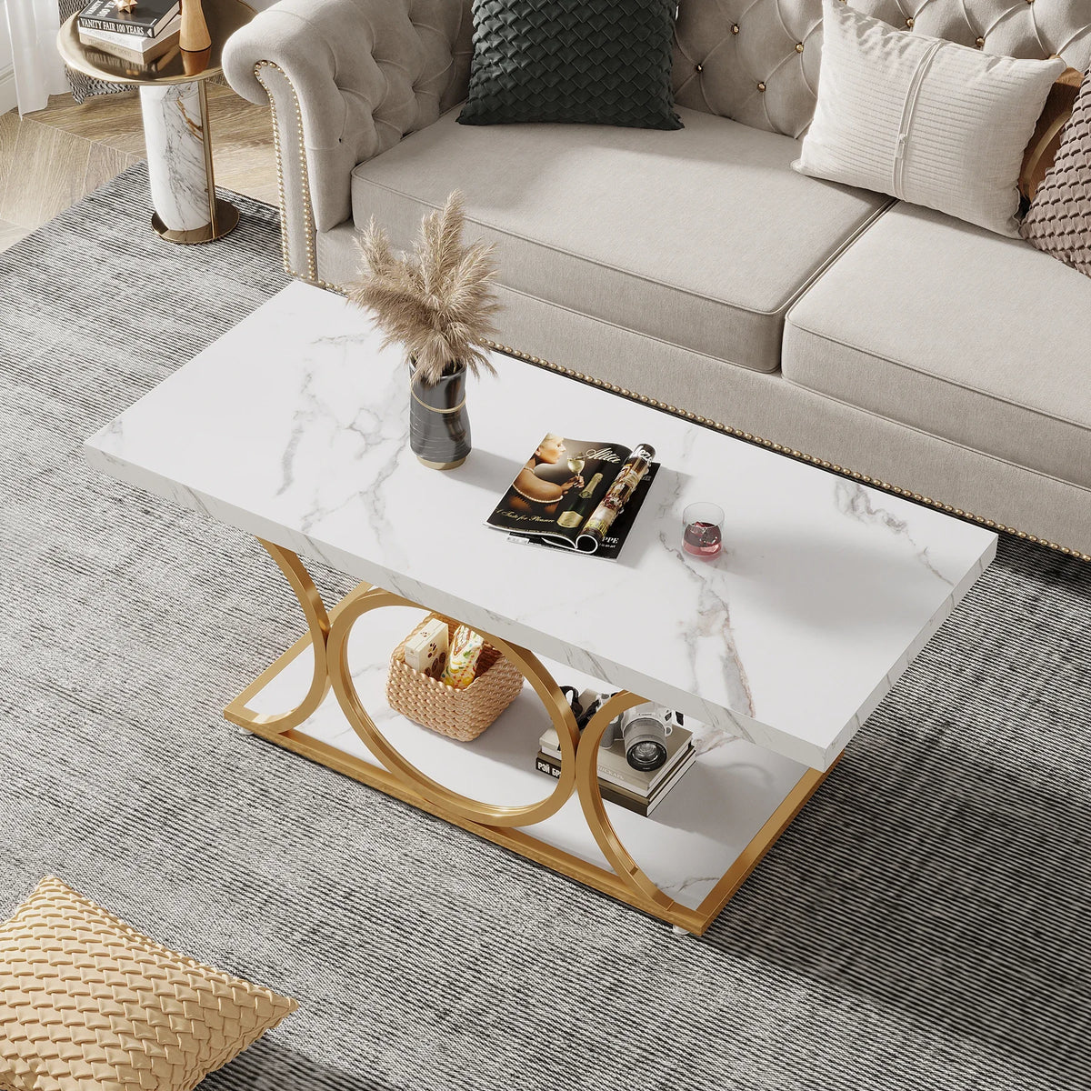 Tribesigns Modern Rectangle Coffee Table With Faux Marble Shelf
