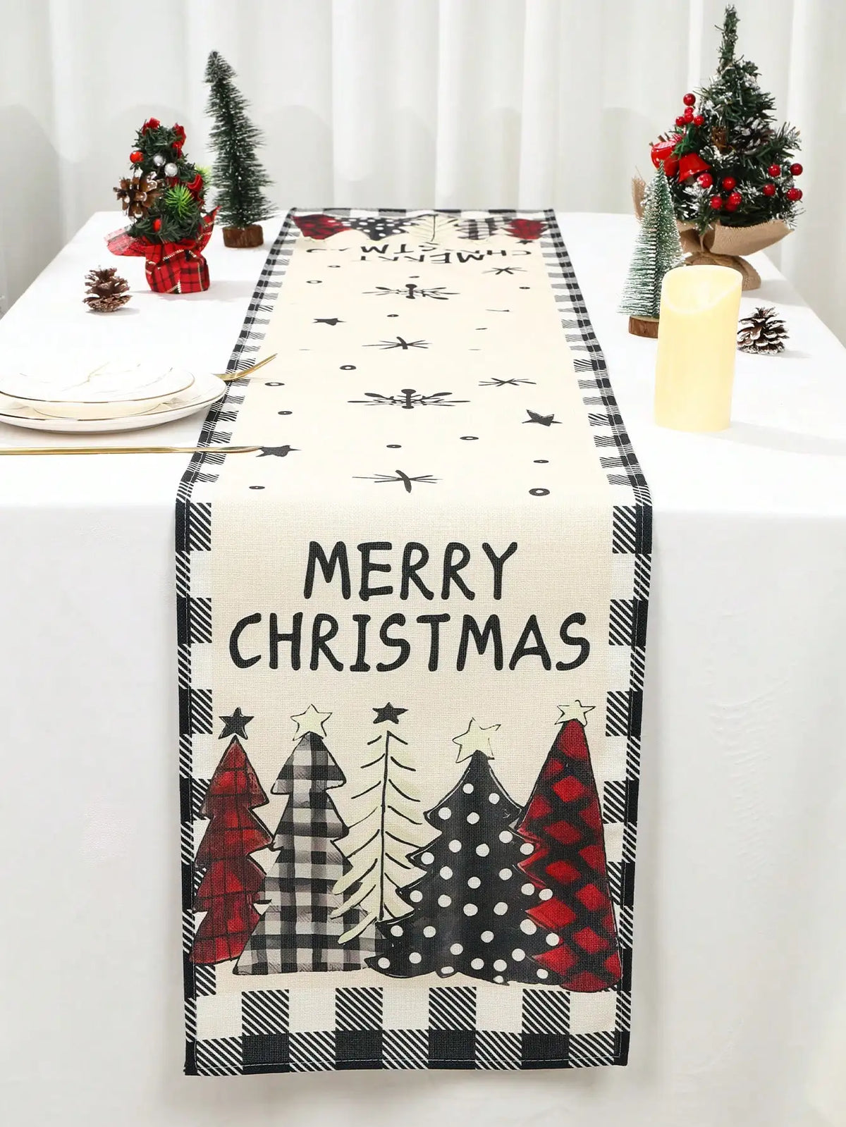 Christmas Floral Bow Table Runner Holiday Party Table Decoration