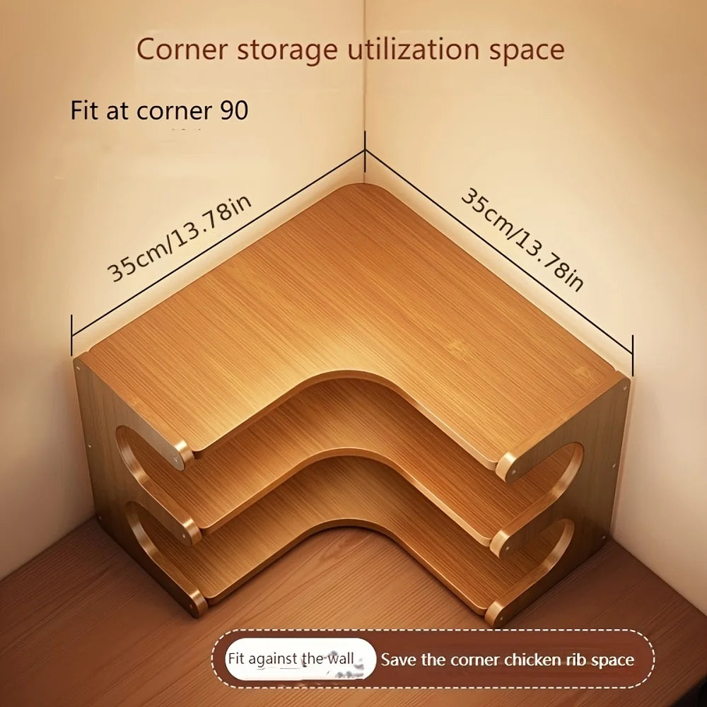 Multi-Tier Bamboo Corner Desk Shelf Space Saver for Home Office