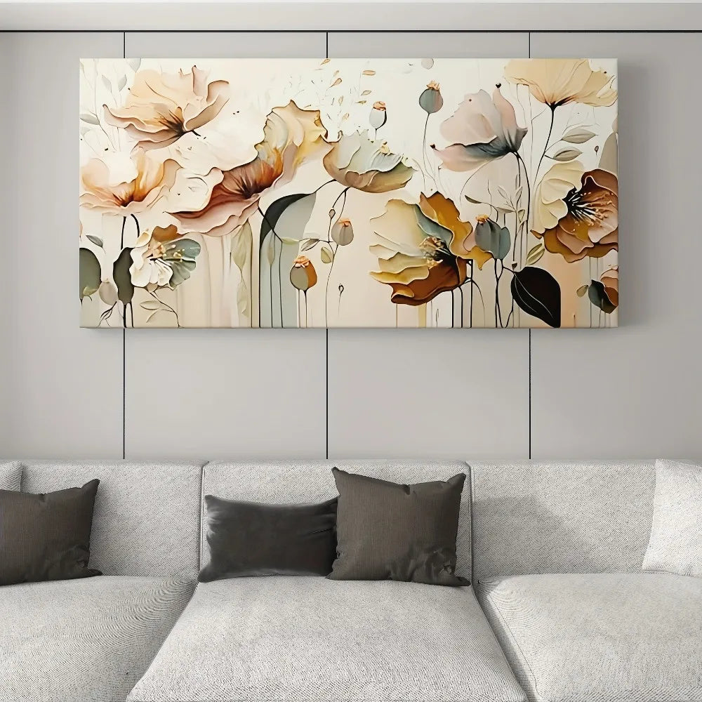 Abstract Floral Canvas Art With Pine Frame Decorative Wall Decor