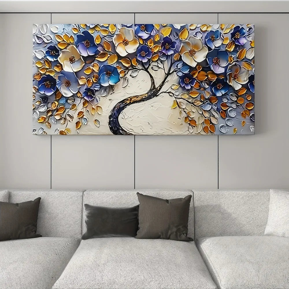 Abstract Floral Tree Canvas Art Boho Style Wall Decor With Wood Frame