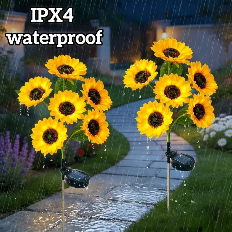 Solar Sunflower Stake Lights Outdoor Garden Pathway Decoration