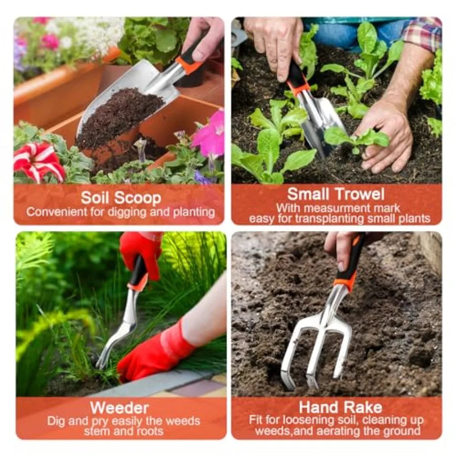 Garden Tools Set 8 Pcs With Non Slip Ergonomic Handles And Storage Bag