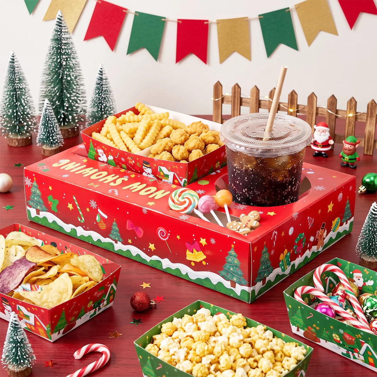 Premium Christmas Paper Snack Trays For Holiday Party Decor
