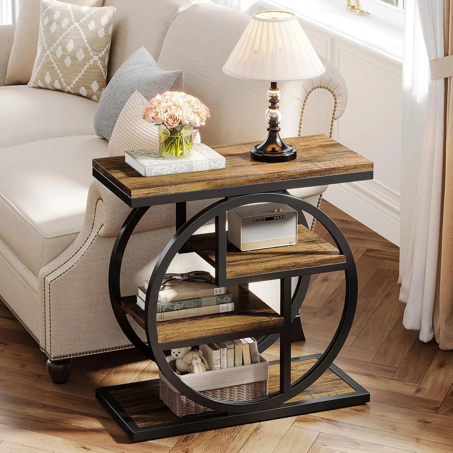 End Table Set Of 2 Timber And Metal Storage Shelves