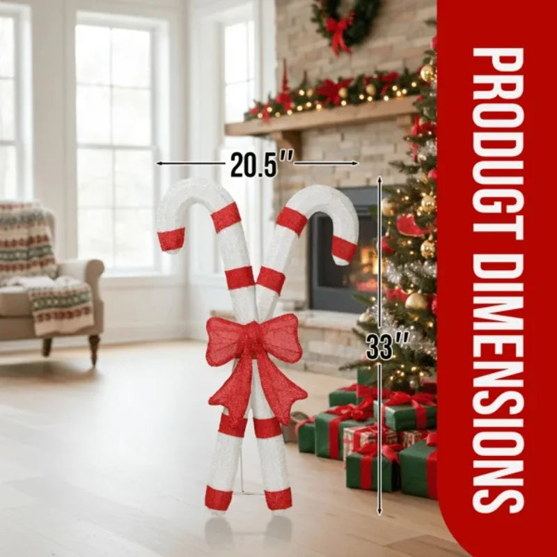Lighted Candy Cane And Bow Christmas Decorations For Holiday Displays