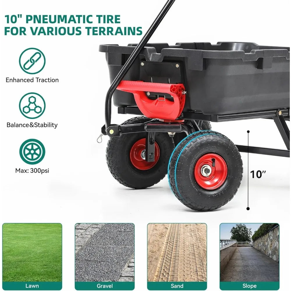 Dump Cart 800Lbs Heavy Duty Yard Wagon With Pneumatic Tires
